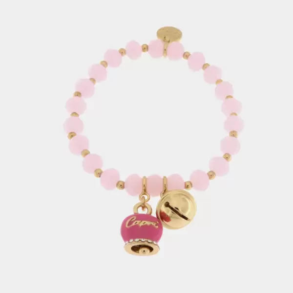 Bracciale in Metallo campanella fucsia e piccolo sonaglio con pietre rosa