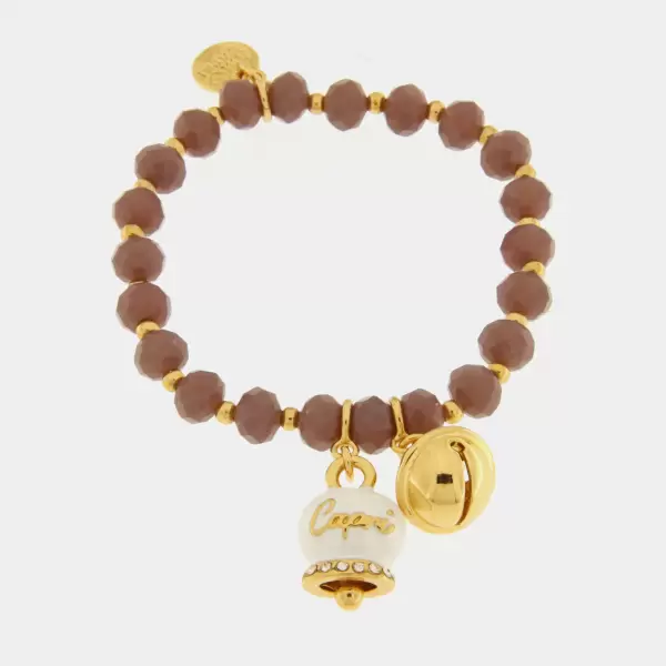 Bracciale in Metallo campanella bianca e piccolo sonaglio con pietre viola scuro