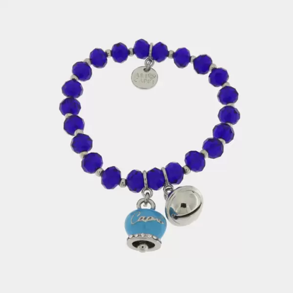 Bracciale in Metallo campanella azzurra e piccolo sonaglio con pietre blu