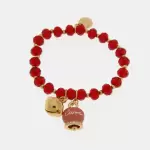 Bracciale in Metallo campanella bianca e piccolo sonaglio con pietre rosa