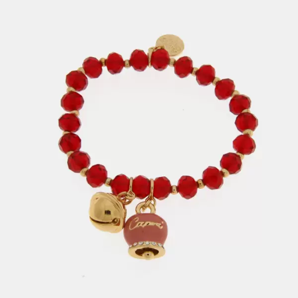 Bracciale in Metallo campanella bianca e piccolo sonaglio con pietre rosa